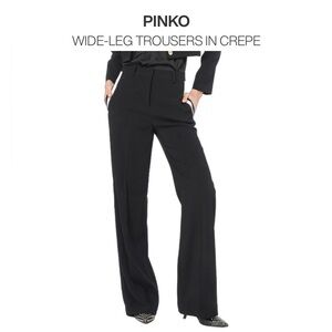 Pinko Crepe Wide-Leg Trousers in Black